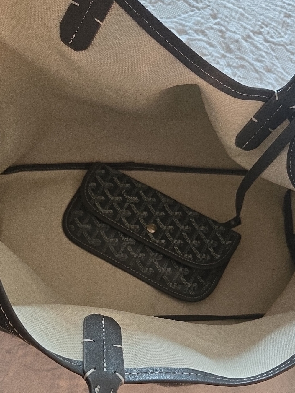 Goyard Gray Chevron-Patterned St. Louis GM Tote with Pouch - Picture 4 of 5